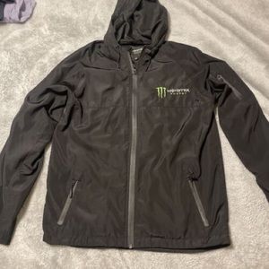 Monster Energy Rain Jacket Mens Med Black Full Zip Hooded  Logo Athlete